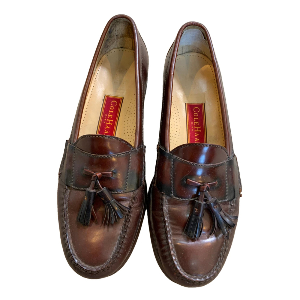 Cole Haan City Men's Leather Tassel Loafers Brown Size 10 Preppy Dark Academia‎